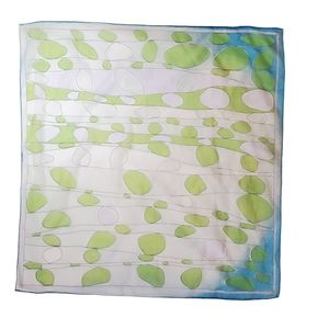 Vintage Whispy White Green and Blue Psychedelic Bubble Grid Square Scarf